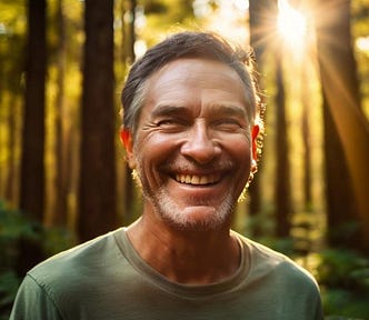 Smiling man in forest