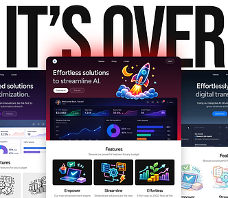 Vibe Coding is Over illustration of three ai generated landing pages with the words IT’S OVER written at the top in large text