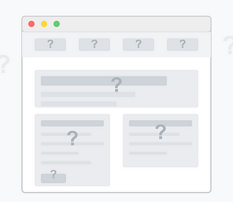 Visual of a a web page with question marks over different elements
