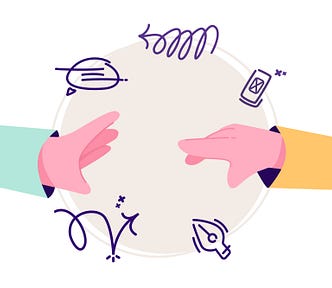 Illustration of two hands pointing each other, implying confusion