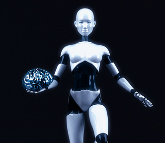 A robot holding a human brain in it’s hand