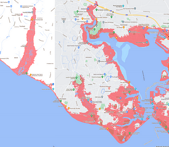 Map of 2050 coastal flood prediction by Climate Central