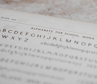 Blurred photo of a sheet with the alphabet.