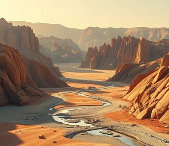 Image shows an ephemeral river between rocks.