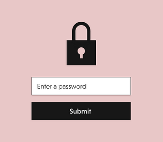 A dusty pink background with a black lock and a space to enter a password and a submit button underneath.