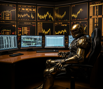You can now create your own tailor-made trading bot to do trading for you, in a matter of minutes. Golden robot sitting in front of computer screens with trading charts. Image generated on MidJourney by Henrique Centieiro