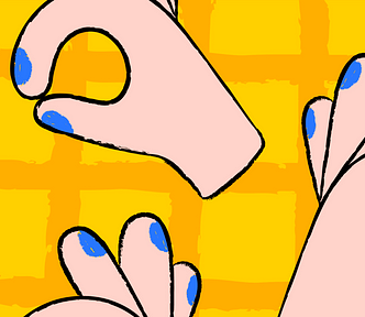 Background yellow decorative image with hands showing “okay” sign