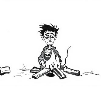 Someone sitting at a campfire