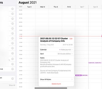 Screenshot of a Apple Calendar showing when notes were updated.