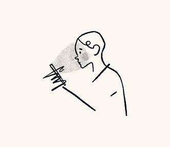 IMAGE: A draft pencil outlined image of a human figure looking at a screen