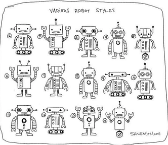 cute hand-drawn sketches of robots copyright 2011 San Smith