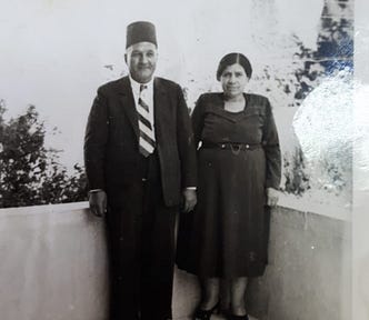 My grandparents on the balcony of their home in Yafa (Ramsey Hanhan family photo, pre-1948)