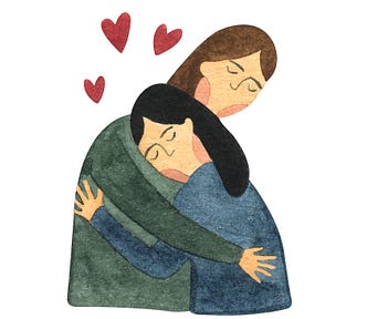 Watercolor hand drawn illustration of women hugging