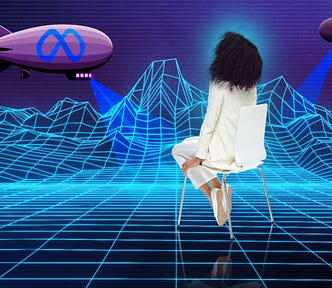 Image of woman floating in digital wire-framed landscape
