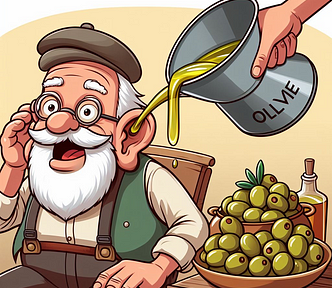 Image of old man having olive oil poured into his ears to illustrate post