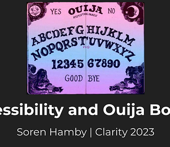 Title slide with the name of this talk and an image of a Ouija board