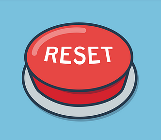 A cartoon of a big red button labeled “RESET”.