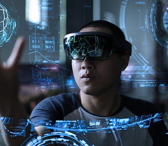 Man playing virtual reality with hololens