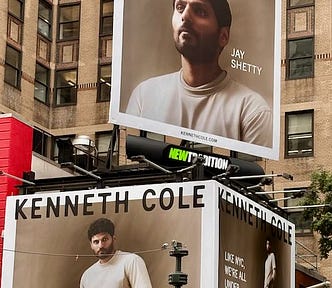 3-part billboard in New York City of Jay Shetty appearing for Kenneth Cole brand.