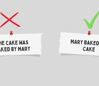 A sentence in passive voice vs a sentence in active voice