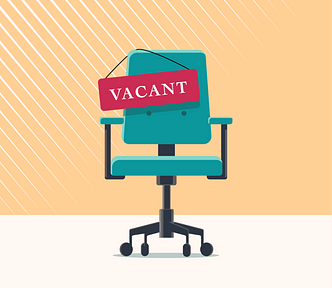 An illustration of an empty office chair with a word “vacant” on it.