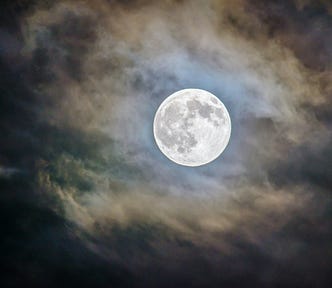 Brilliant full moon on a cloudy night