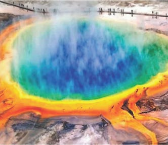 Volcano with rainbow multun lava.