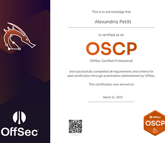 Picture of my OSCP certification