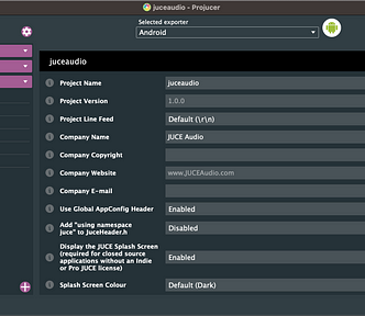 JUCE project interface