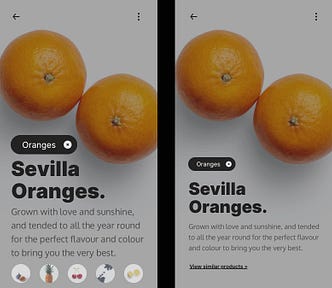 Two Mobile app design examples. One shown with too much content added, and the other with less content to create more space