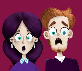 Digital image of a cartoon couple with surprised expressions — Facing Flaws Is the Secret to Unlimited Growth in Your Relationships