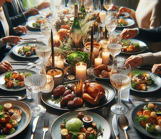 a sumptuous dinner fest on a table piled high with food (how to learn to learn how to cook)