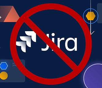 The Jira logo under a stop sign.