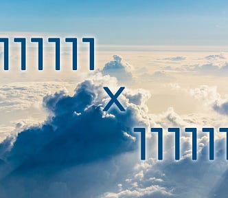 Header image, 111,111,111 multiplied by itself, set against a backdrop of clouds. Cloud image courtesy of Kaushik Panchal on Unsplash.