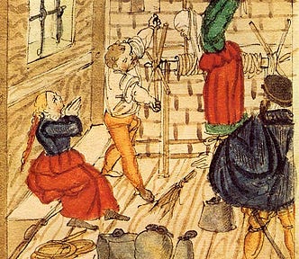 Old painting of a witch being tortured
