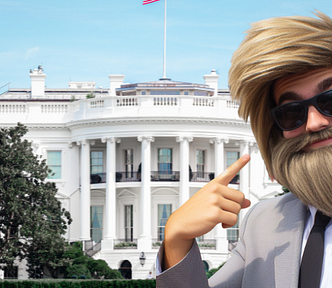 Man in suit with bushy beard and hair in front of the White House — I Asked ChatGPT to Write Mr. Beast’s Presidential Announcement