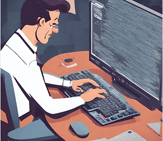 Here is a picture of a deformed man working on a broken monitor with lobster claw hands. Thank you, AI.