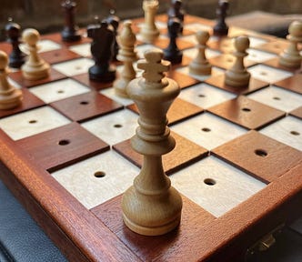 wooden board with chess for the blind