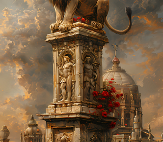 A lion sitting om a throne depicting success.