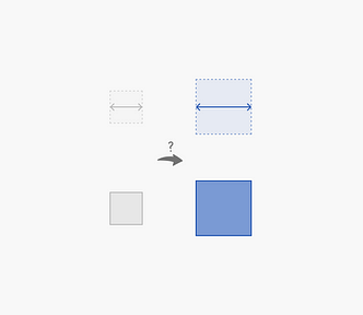 Two sets of squares separated by the arrow. The top pair highlights the width, and bottom pair highlights the area.