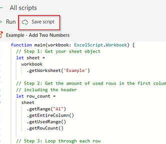 Save script button, with code added to main function