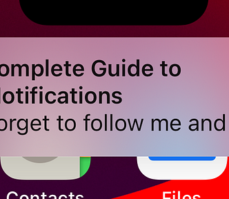A notification with a title of Your Complete Guide to Push Notifications and a body of dont forget to follow me and subscribe