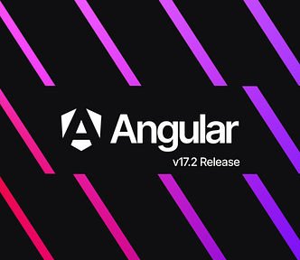 Banner showing the Angular brand over a black background with 45 degree lines with a gradient.