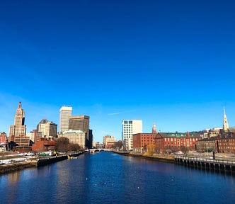 Providence River, lined by buildings in Providence, RI