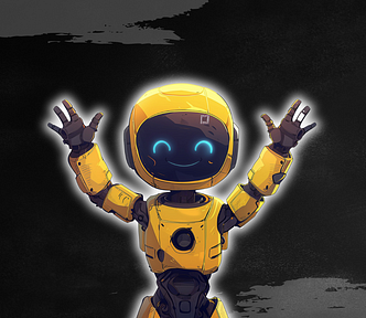 Prompt: an anime-style image of a cute happy smiling yellow robot spreading his arms for a hug.