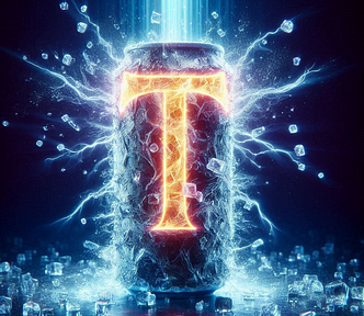 an ice cold T with energy exhuming from it in all directions in the form of a beam