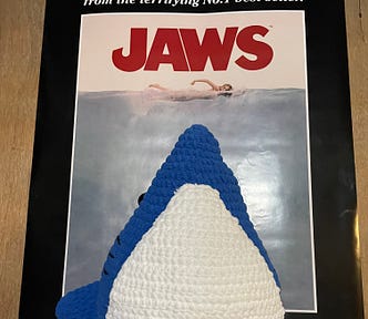 Jaws and the crocheted shark.