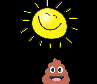 A happy sunshine and a poop emoticon