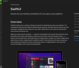 SwiftUI Documentation viewed in Xcode 13