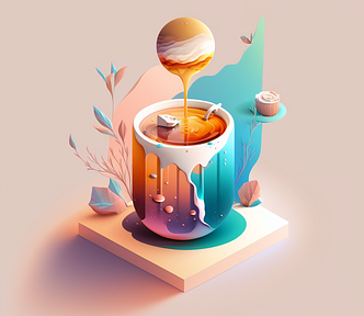 Midjourney isometric illustration, coffee, Midjourney prompt